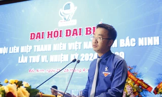 Bí thư Trung ương Đoàn, Phó Chủ tịch Hội LHTN Việt Nam Nguyễn Tường Lâm phát biểu tại đại hội. Ảnh: Nguyễn Thắng