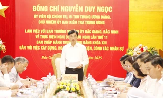 Ủy viên Bộ Chính trị, Bí thư Trung ương Đảng, Chủ nhiệm Ủy ban Kiểm tra Trung ương Nguyễn Duy Ngọc kết luận hội nghị. Ảnh" Nguyễn Thắng