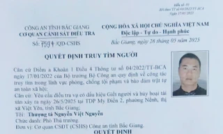 Công an Bắc Giang thông báo truy tìm đối tượng Thụ. 