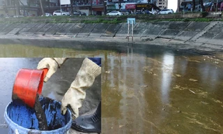 Cận cảnh hồ Linh Đàm bị nhuộm đen bởi dầu thải 