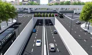 Hầm chui Lê Văn Lương, một trong các công trình công đang thực hiện tại Hà Nội.