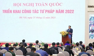 Hội nghị toàn quốc triển khai công tác tư pháp năm 2022. Ảnh: Bộ Tư pháp.