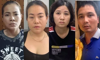 Nhóm đối tượng từ trái qua Chính, Hà, Phương và Sự. Ảnh cơ quan công an cung cấp.