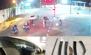 Nhóm côn đồ mang hung khí chặn đường, đập phá ô tô 