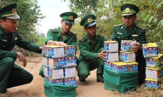 ​Các lực lượng chức năng đang tiến hành kiểm đếm số tang vật. Ảnh: H.H.