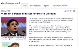 Bản tin cải chính về tình hình sức khỏe Đại tướng Phùng Quang Thanh của DPA (Ảnh chụp màn hình)