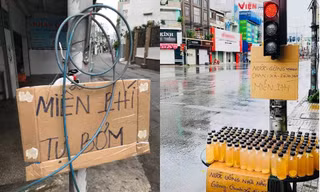 TP.HCM mùa giãn cách: Bơm xe miễn phí, bảng tặng nước sai chính tả vẫn thấy dễ thương