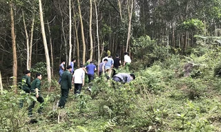 Lực lượng làm nhiệm vụ tại khu rừng ở xã Nậm Giải. Ảnh: Công an cung cấp/VnExpress