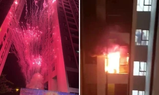 Nghi bắn pháo hoa gây cháy ở căn hộ tầng 10 tòa chung cư ở Hà Nội