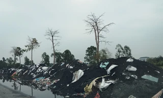 Sau 1 đêm, con đường biến thành bãi tập kết xỉ thải