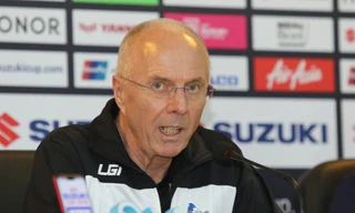 HLV Sven-Goran Eriksson trong buổi họp báo trước trận Việt Nam vs Philippines. Ảnh: Như Ý
