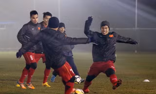 Các cầu thủ U23 Việt Nam trong buổi tập tối nay.