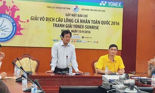  Phó chủ tịch kiêm TTK Liên đoàn Cầu lông Việt Nam Lê Thanh Sang phát biểu tại họp báo