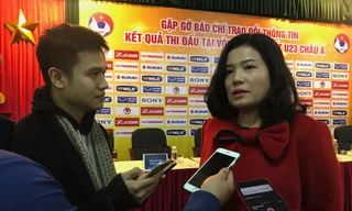 Chủ tịch HĐQT kiêm TGĐ VPMilk Nguyễn Thị Thu Phương trả lời báo chí ở cuộc gặp trao đổi kết quả thi đấu của U23 Việt Nam tại VCK U23 châu Á 2018 ngày 29/1.