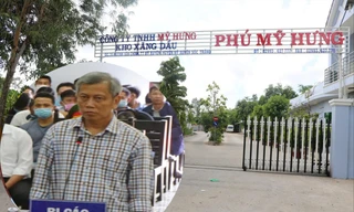 Bị cáo Trịnh Sướng tại phiên tòa và kho xăng dầu Phú Mỹ Hưng của ông ta ở Sóc Trăng 