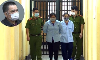 Bị can Hòa (ảnh nhỏ) cùng Thảo, Thu (ảnh lớn) Ảnh: H.Y 