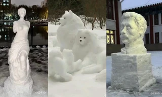 Đắp tuyết "nhà người ta" toàn siêu phẩm: Olaf đời thực, có cả tượng Thần Vệ nữ
