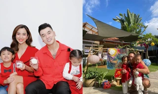 Lisa - Leon nhà Hà Hồ diện áo dài đỏ cực yêu, Lương Thế Thành - Thúy Diễm cùng con đi rước đèn