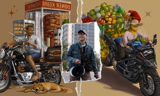 Bộ đôi họa sĩ khắc họa Việt Nam "chất chơi": Người bán hàng rong bên xe phân khối lớn