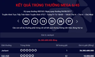 Vietlott xác định có 1 vé trúng Jackpot với trị giá hơn 36.