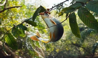 Cá bật khỏi nước đớp trái cây