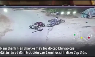 Thanh niên chạy xe máy tốc độ cao tông trực diện vào 2 học sinh đi xe đạp điện