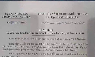 Nha Trang thu hồi thông báo đóng cửa kinh doanh vì dịch COVID-19 của phường