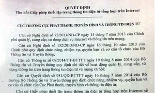 Thu hồi giấy phép trang tin Doanh nghiệp và Thương hiệu