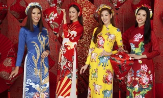 Á hậu Hoàng My tái xuất xinh đẹp với áo dài Tết, đọ sắc bên Khánh Vân - Kim Duyên 