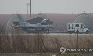 Một máy bay chiến đấu tại căn cứ không quân Kunsan ở Gunsan, tỉnh Bắc Jeolla.Ảnh: Yonhap