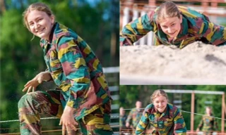 Công chúa Bỉ hồn nhiên, khỏe khoắn trong trang phục quân đội