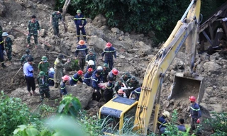 Dùng chó nghiệp vụ tìm kiếm nạn nhân bị vùi lấp ở Hòa Bình