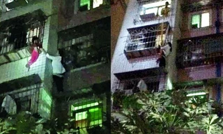 Em bé mắc kẹt ở cửa sổ tầng 5, cô Chen leo 5 tầng cứu bé