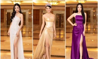 Đồng loạt diện váy xẻ cao, dàn hậu đình đám khoe chân dài tại họp báo Hoa Hậu Việt Nam