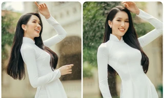 'Á hậu học giỏi' Phương Anh diện áo dài trắng, nhắn nhủ xúc động trong ngày tựu trường