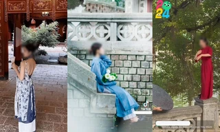 Nhiều bạn trẻ leo cây, trèo lên tường ở di tích để chụp ảnh