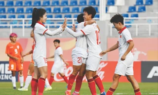 ĐT nữ Việt Nam có 3 điểm sau trận thắng Ấn Độ. Ảnh: AFC