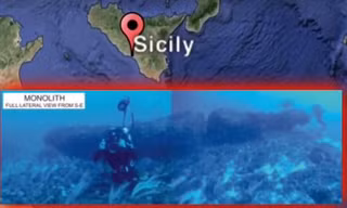 Khối đá thuộc về nền văn minh cổ được tìm thấy ở độ sâu 40m dưới biển. Ảnh Newmax.