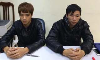 Hai đối tượng Hiến và Thành tại cơ quan Điều tra.