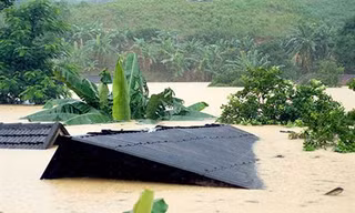 Cảnh mưa lũ ngập nóc nhà dân bản Điện Biên