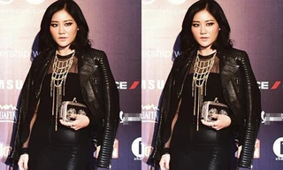 Cây đồ da già dặn không phù hợp với độ tuổi của Văn Mai Hương. Bên cạnh đó, kiểu tóc và cách trang điểm đậm đà khiến cô trở nên dữ dằn.