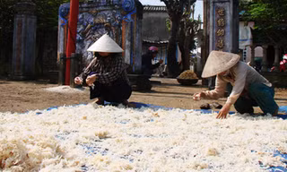 Người dân huyện đảo Lý Sơn phơi rau câu vừa được khai thác từ vùng biển Hoàng Sa mang về chuẩn bị bán ra thị trường dịp Tết. Ảnh: Trí Tín/ VnExpress