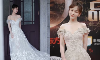 Dương Tử gây sốc vì đi giày bốt da siêu hầm hố cùng váy trắng bồng bềnh như cô dâu