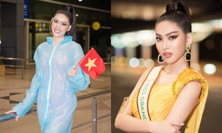 Á hậu Ngọc Thảo mang gần 150kg hành lý, mặc đồ bảo hộ lên đường dự thi Miss Grand International