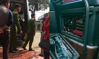 Cơ quan chức năng kiểm tra chiếc xe khách.