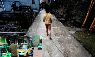 Xót xa cậu bé 11 tuổi bị xích chân
