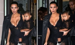 Mẹ con cô Kim 'ton sur ton' đen đi sự kiện