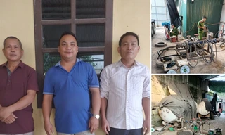 Các đối tượng cùng tang vật liên quan đến việc chiết gas lậu.