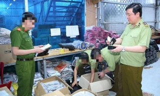 Ông Trần Duy Tuấn - Cục trưởng Cục QLTT tỉnh Ninh Bình (phải) kiểm tra kho hàng cơ sở kinh doanh ở Gia Viễn, tỉnh Ninh Bình.