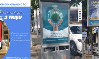  Thùng rác kèm công năng quảng cáo ngoài trời ở Hà Nội chưa được nghiệm thu và cấp phép Ảnh: KỲ SƠN 